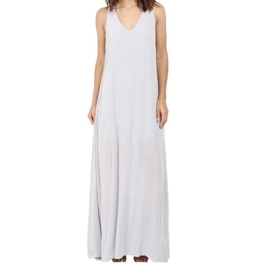 Lanston Deep V-Neck Sleeveless Crepe Maxi Dress
